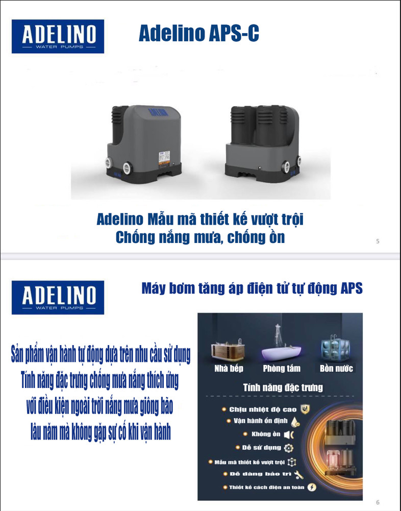 Máy bơm tăng áp Adelino APS15-C phiên bản nắp che thông minh